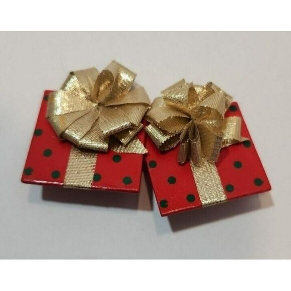 Vtg Christmas Clip On Earrings - Poinsettias, Santa Jack in the Box, Candy Canes - Picture 5 of 7